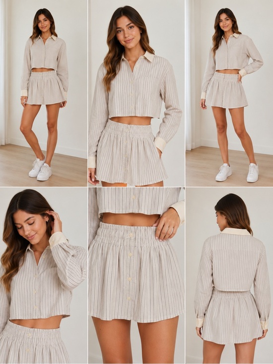 Offline Other - OFFLINE by Aerie Striped Cropped Button Up Shirt & Mini Skirt Set